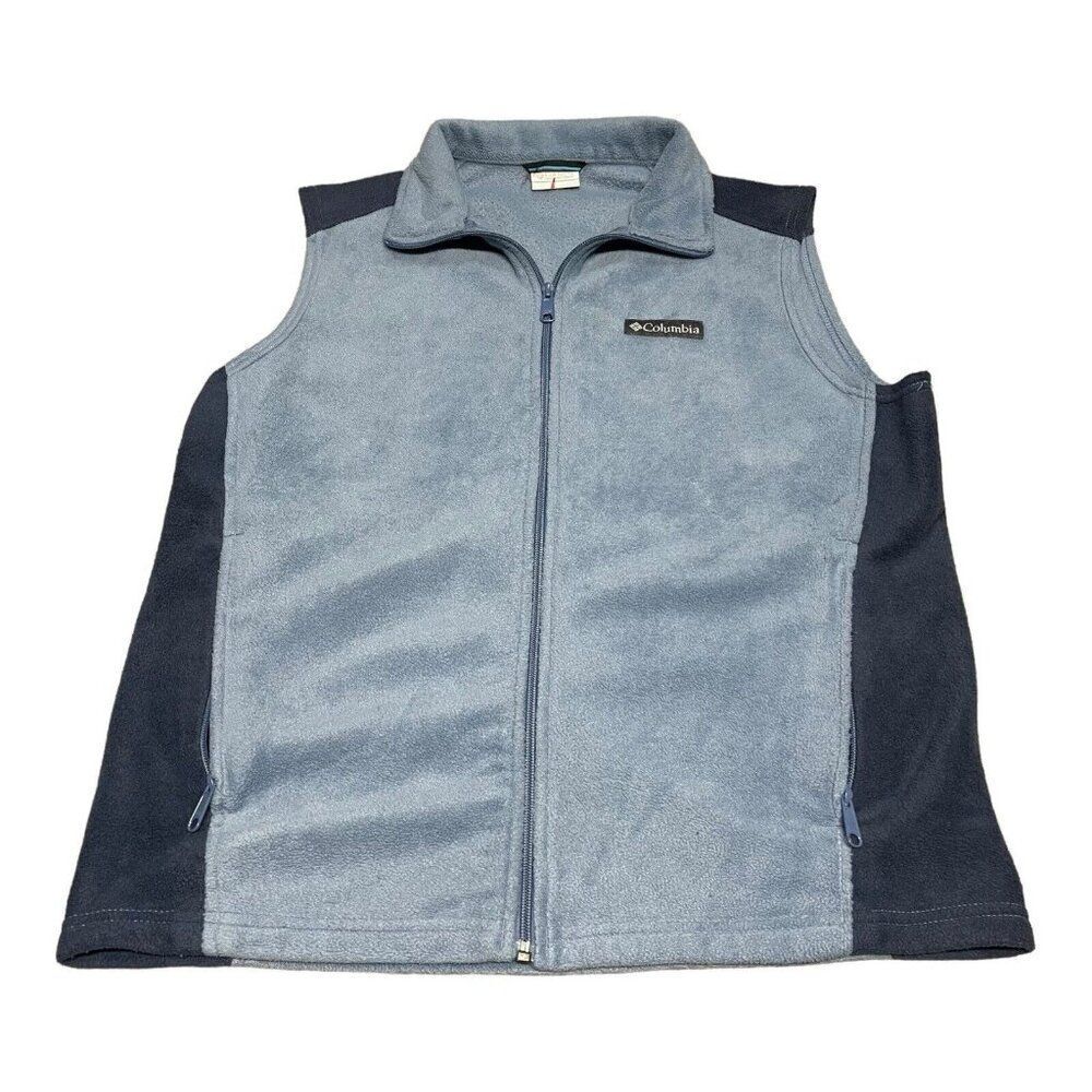 Columbia Blue and Black Men 2 Tone Blue Fleece Vest Size Medium Full Zip Pockets